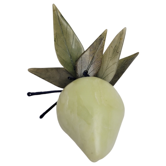 Jade Pear With Forest Green Leaves And Blue Silk Stem  Carved Fruit Decor - Picture 10 of 12